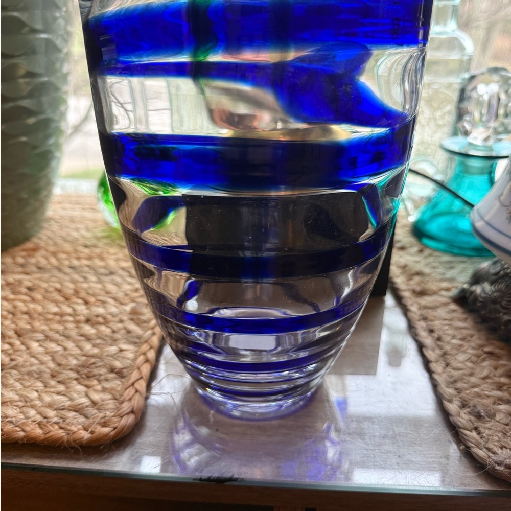 Blown Glass Blue Striped Glass Vase